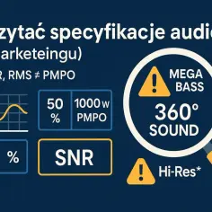 Wykresy i parametry audio: THD, SNR, RMS ≠ PMPO. Moc RMS jest kluczowa, nie PMPO.