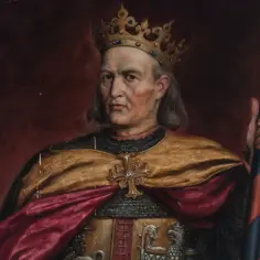 Portret króla w koronie i z berłem, symbolizujący unię w Horodle.
