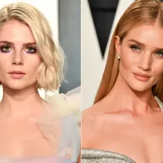 Dwie kobiety z blond włosami: jedna z krótkimi, falowanymi, druga z długimi, prostymi.