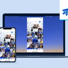 Obraz z telefonu na tv przez wifi. Pokazano ekran telefonu z Instagramem i laptopa z tym samym widokiem.