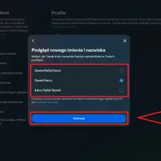 Podgląd nowego imienia i nazwiska na FB. Wybierz, jak chcesz się nazywać, aby zmienić imię na FB.