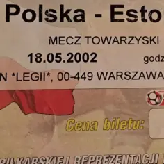 Bilet na mecz Polska-Estonia z 18.05.2002, stadion Legii, Warszawa.