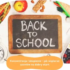 Zdrowa żywność, jak owoce i kanapka, dostarcza składniki odżywcze. Na tablicy napis "Back to School".