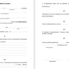 Umowa zlecenia. Dokument nie precyzuje, czy na umowie zlecenie jest urlop, ale reguluje wynagrodzenie i zakres prac.