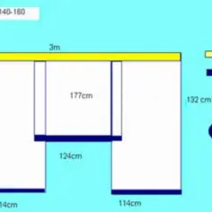 Schemat firanki z wymiarami: 3m szerokości, 132cm wysokości, 177cm i 124cm długości.