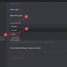 Ustawienia Discorda: zakładka "Voice & Video", pod "Audio Subsystem" wybierz "Legacy". To może pomóc, jak naprawić Discord nie łączy.