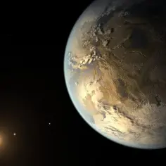 Wyobraź sobie, że Kepler-452b, planeta podobna do Ziemi, otoczona jest chmurami, a w oddali widać jej gwiazdę.