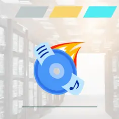 Płyta CD z płomieniami, symbolizująca szybkie nagrywanie, jak w cdburnerxp. Obok logo wicket.eu.