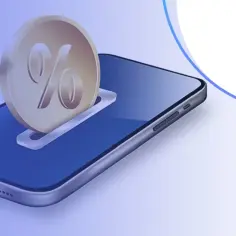 Moneta z symbolem procenta wsuwana do slotu w smartfonie. PKO Bank Polski oferuje atrakcyjne lokaty bankowe.