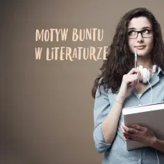 Młoda kobieta z książką i długopisem zastanawia się nad motywem buntu w literaturze, niczym w epoce Sturm und Drang.
