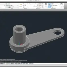 Szary model 3D elementu z otworem, widoczny w programie do przeglądania plików dwg.
