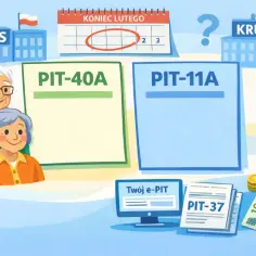Emeryci zastanawiają się, czy trzeba rozliczać PIT-40A. Obok ZUS, KRUS i kalendarz z końcem lutego.