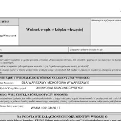 Formularz wniosku o wpis do księgi wieczystej. Wniosek dotyczy wykreślenia hipoteki.