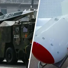 DF-17 na wyrzutni i model bomby wodorowej.