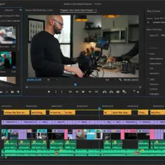 Edycja wideo w Adobe Premiere Pro, z widocznym panelem Lumetri Color do korekcji barw.