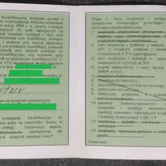 Dokument potwierdza posiadanie uprawnień SEP G1 do pracy z urządzeniami elektrycznymi.