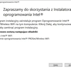 Instalator Intel PROSet/Wireless WiFi. Ten program pomoże Ci jak zainstalować sterownik karty sieciowej Intel. Kliknij Dalej.