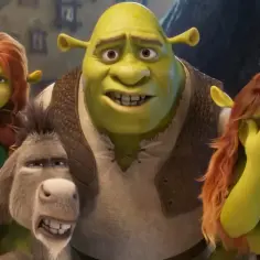 Shrek, Fiona i Osioł w oczekiwaniu na shrek 5 premiera. Jedna z córek zakrywa twarz, jakby nie mogła uwierzyć.