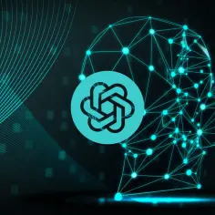 Głowa z sieci neuronowej z logo ChatGPT Plus w środku.