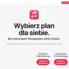Porównanie cen Apple Music: plan studencki 11,99 zł/mies., indywidualny 21,99 zł/mies., rodzinny 34,99 zł/mies. Wypróbuj bezpłatnie.