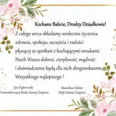 Piękne życzenia dla babci i dziadków, pełne miłości i ciepła, ozdobione kwiatami.