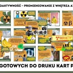 Promieniowanie alfa, beta i gamma to rodzaje emisji z wnętrza atomu. Alfa jest najmniej przenikliwe, beta silniejsze, a gamma najmocniejsze.