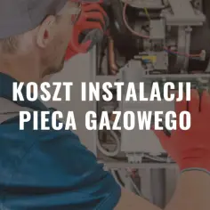 Instalator w czerwonych rękawicach montuje piec gazowy.