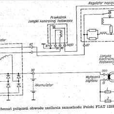 Schemat pokazuje, jak sprawdzić ładowanie alternatora bez miernika, analizując działanie przekaźnika i lampki kontrolnej ładowania.