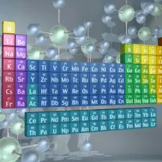Pierwiastki biogenne, takie jak C, H, O, N, P, S, tworzą podstawę życia, a obok nich widać modele molekularne.