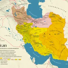Mapa polityczna pokazuje, gdzie leży Iran, jego prowincje i stolice.