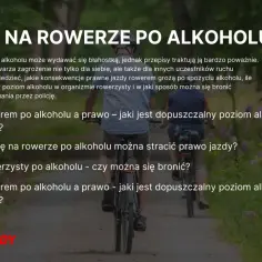 Dwaj mężczyźni jadą na rowerach po ścieżce, a na ekranie widnieje napis "Jazda rowerem po alkoholu".