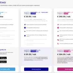 Cennik Wizz Discount Club: od darmowego (WDC Light) przez Standard za 39,99 €/rok, Standard Plus za 69,99 €/rok, po Premium za 349,99 €/rok.