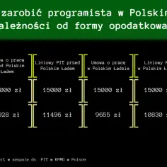 Porównanie zarobków programisty w Polskim Ładzie: umowa o pracę, liniowy PIT, ryczałt. Różnice w dochodach netto w zależności od formy opodatkowania.