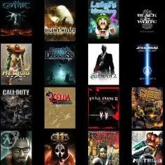 Kolekcja okładek gier, w tym Metal Gear Solid, Mafia, Zelda, Call of Duty i inne, które mogłyby stanowić podstawę najpopularniejszej gry na świecie.