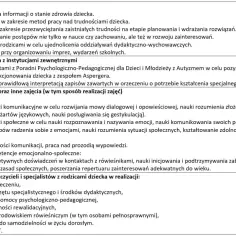 Dokument opisuje współpracę z rodzicami i specjalistami, w tym z Poradnią Psychologiczno-Pedagogiczną, w celu wsparcia rozwoju dziecka. Omawiane są zajęcia rewalidacyjne, logopedyczne i rozwijające kompetencje emocjonalno-społeczne, a także założenia I...