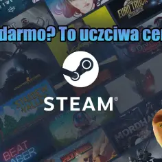 Darmowe gry na Steam to świetna okazja! Tło pełne okładek gier i logo Steam.