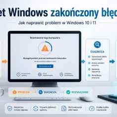 Jak zrobic format komputera Win 10, gdy reset zakończył się błędem? Schemat pokazuje diagnozę i rozwiązanie problemu.