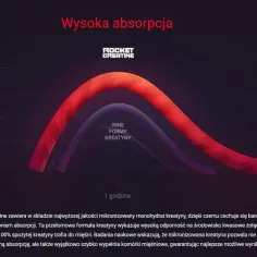Wykres porównujący absorpcję kreatyny Rocket Creatine z innymi formami. Ranking pokazuje wyższą skuteczność Rocket Creatine.