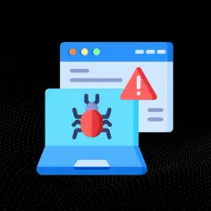 Komputer z czerwoną kropką symbolizującą zagrożenie. Na ekranie okno z ostrzeżeniem, sugerujące obecność rootkit.