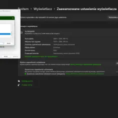 Okno dialogowe z listą częstotliwości odświeżania monitora (Hz) i ustawieniami wyświetlacza.