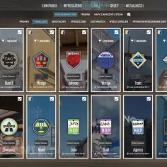 Wybór map w CS:GO: Dust II, Mirage, Inferno, Vertigo, Train, Anubis, Ancient, Overpass, Nuke, Jura, Grail, Agency, Office, Italy.