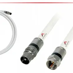 Biały kabel antenowy z wtyczkami. Dowiedz się, jak podłączyć kabel antenowy do gniazdka, aby cieszyć się dobrym sygnałem.