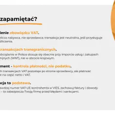Co musisz zapamiętać o VAT: Przeniesienie obowiązku VAT, transakcje transgraniczne, split payment i weryfikacja kontrahenta. Pamiętaj o reverse charge.