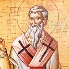 Ikona przedstawia świętego z długą siwą brodą i aureolą, ubranego w szaty z krzyżami. Może to być wizerunek na imieniny Ireneusza.