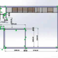 Projekt szafki pod płytę indukcyjną z wymiarami. Widoczny schemat zabudowy kuchennej z zaznaczonymi elementami i odległościami.