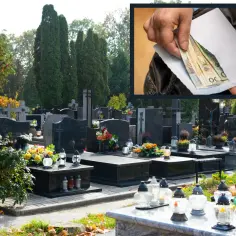 Cmentarz Bródnowski: ile kosztuje miejsce? Dłonie wkładają pieniądze do koperty, symbolizując koszty pochówku.
