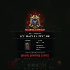 Wynik 186,475 w diablo 4 demo. Ukończono próbę, awansowano! Pokonano 694 potwory, 39 elitarnych i 5 bossów.