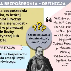 Liryka bezpośrednia, z zaimkami "ja", "mnie", "my", pozwala czytelnikowi poczuć emocje mówiącego.