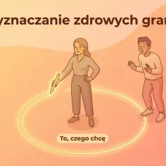 Kobieta rysuje okrąg wokół siebie, mężczyzna stoi na zewnątrz.