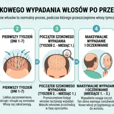 Po przeszczepie włosów następuje szokowe wypadanie, które jest normalnym etapem przed odrastaniem.